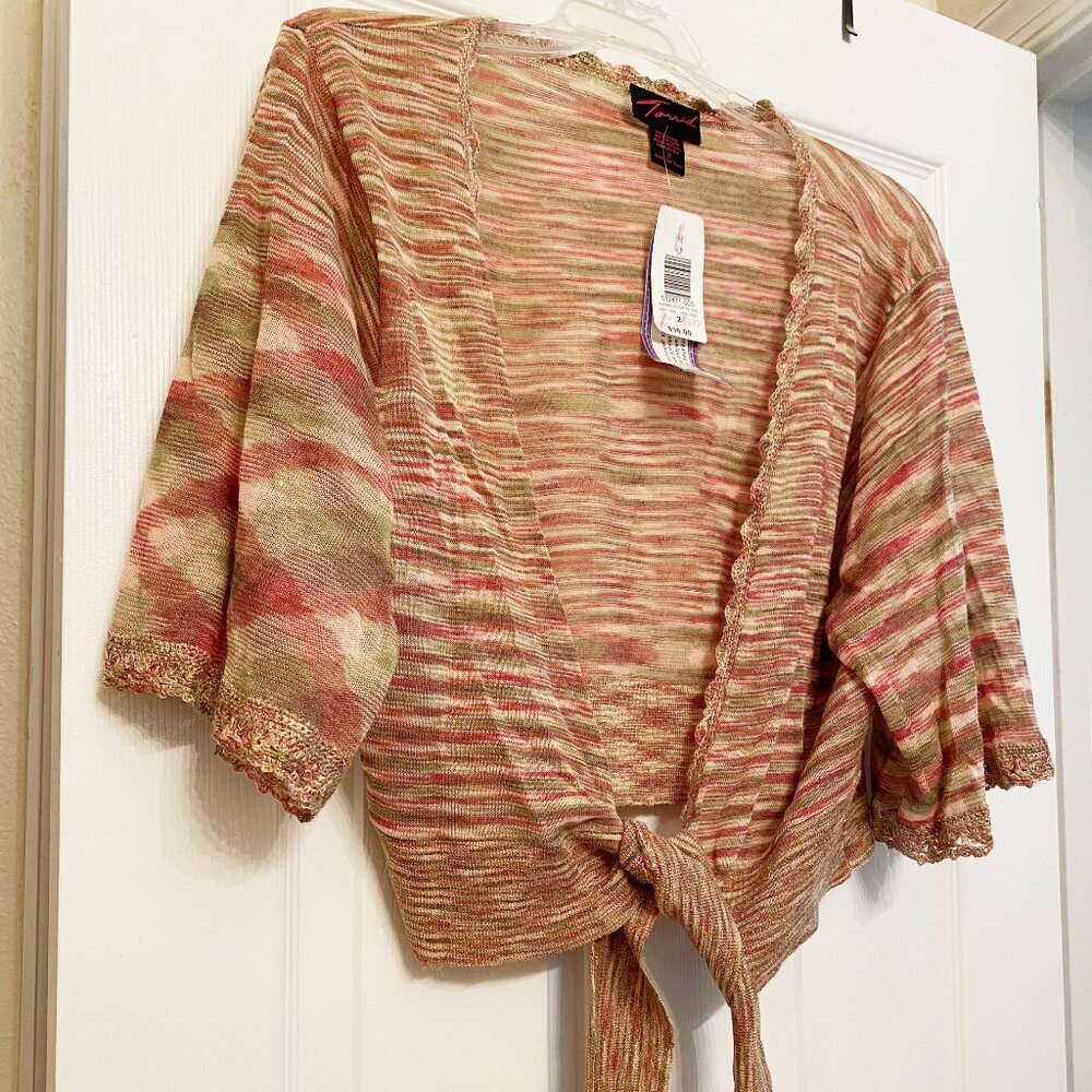New Torrid Light Tie-Front Cardigan in Desert Pink/Green